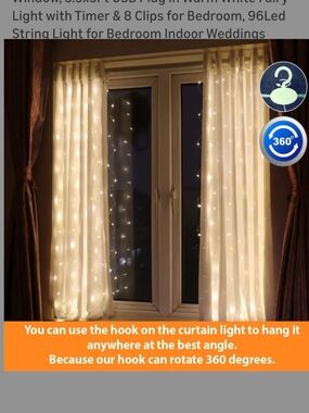 Warm White LED Curtain String Lights - Window Drapery Accent